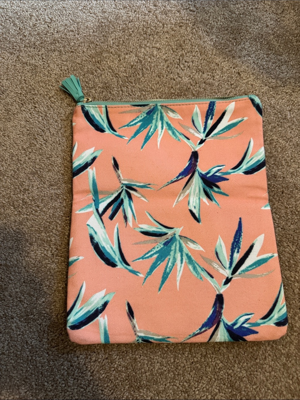 Rachel Pally Coral Floral Print Zip Clutch with Teal Tassel